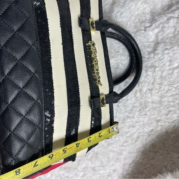 Betsey Johnson off white red and black sequins and quilted Medium satchel - Picture 10 of 16